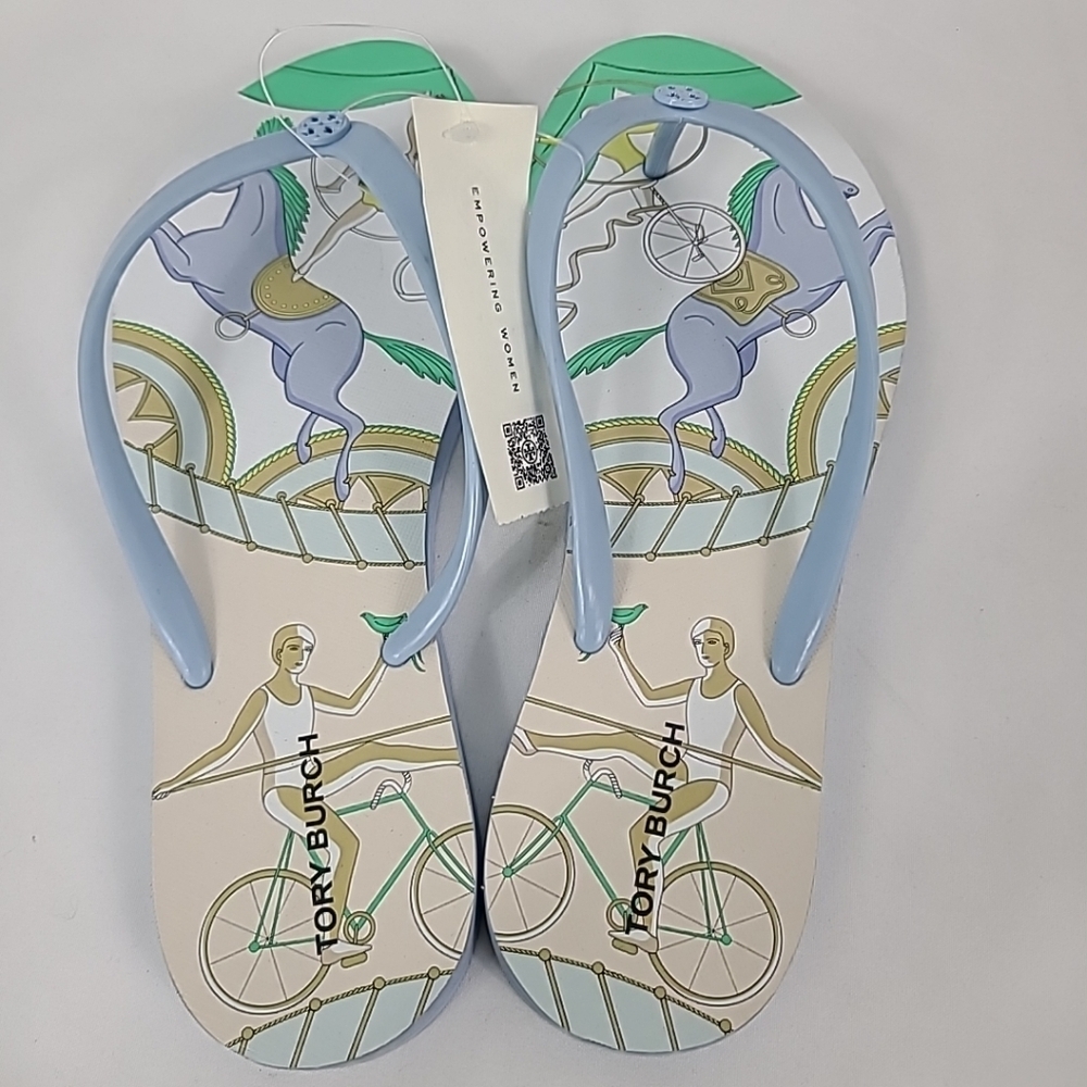 TORY BURCH CHELSEA ACROBAT BLUE FLIP FLOP SANDALS SIZE 7 - Picture 4 of 6